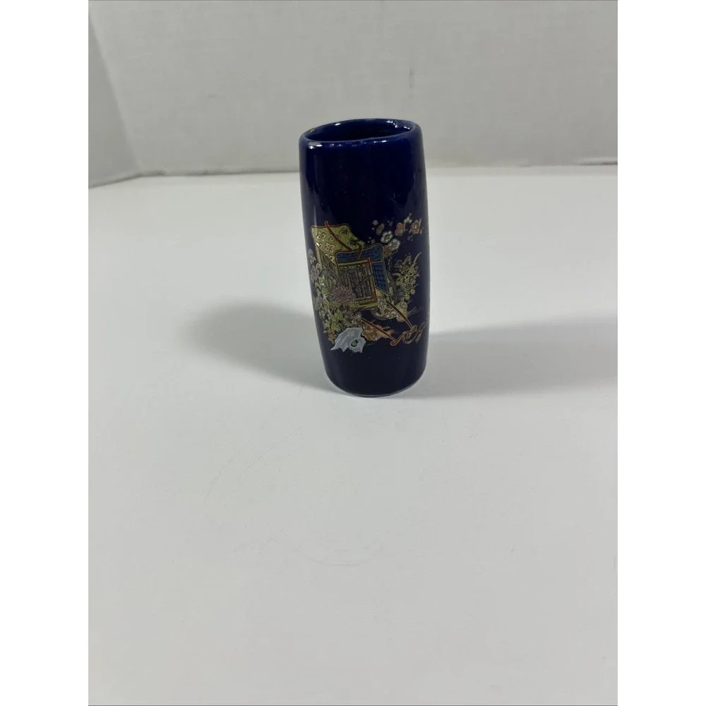 Vintage Japanese Cobalt Blue Lotus Flower Cart 3.75